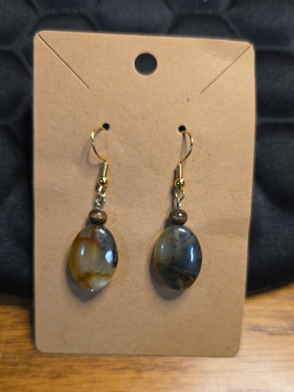 Brown Agate Drop Earrings with Gold Hooks